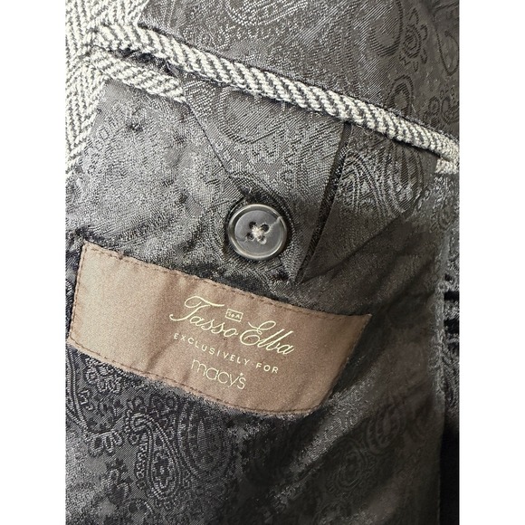 Tasso Elba Men's Gray Herringbone Wool Blend Blazer Coat Elbow Patches L 42-44 - Picture 8 of 16